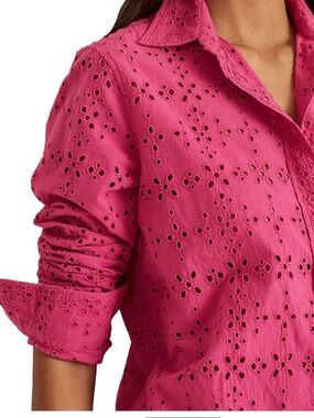 Ralph Lauren Hot Pink Eyelet Cotton Button-Down Shirt